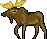 a pixel art drawing of a moose with antlers standing on a white background .