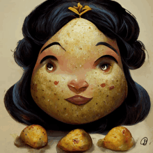 a cartoon drawing of a woman with a potato face