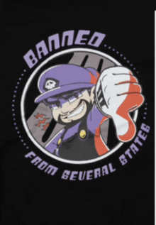 a banned from general states t-shirt with a cartoon character