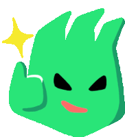 a green cartoon character giving a thumbs up with a yellow star above it