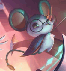 a cartoon mouse wearing glasses is flying in the air .