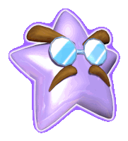 a purple star with glasses and a moustache