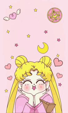 a drawing of sailor moon with hearts and stars