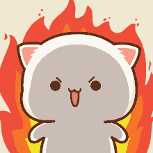 a cartoon cat is standing in front of a red fire