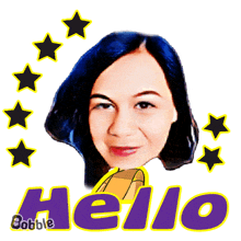 a cartoon of a woman 's face with the word hello below her