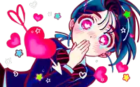 a drawing of a girl holding a heart with an arrow pointing at it