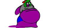 a cartoon of a woman with a purple belly