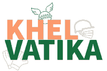 a logo for khel vatika with a cricket helmet