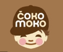 a cartoon of a boy wearing a brown hat with the words čoko moko written on it .