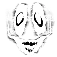 a black and white drawing of a person 's face with a smile