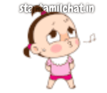a cartoon of a baby girl in a pink shirt and shorts with the words startamilchat.in below her