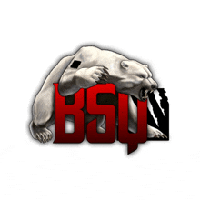 a polar bear with bsu written in red