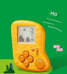 a tetris game with the words ho of course there must be toys chicken mcnugget shape and the game console is here on the bottom