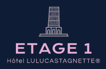 a logo for hotel lulucastagnette with a tall building