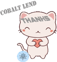 a cat holding a heart with the words cobalt lend thanks written on it