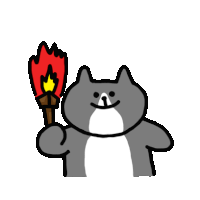 a drawing of a cat holding a torch with flames