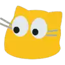 a yellow cat with big eyes and a gray whisker on a white background .