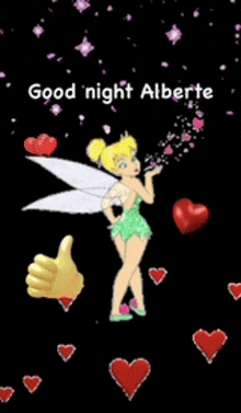 a cartoon of tinkerbell blowing a kiss with the words good night alberte