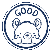 a drawing of a bear giving a thumbs up in a circle with the word good on it