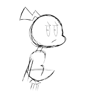 a black and white drawing of a cartoon character with a big mouth