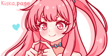a drawing of a girl with pink hair and the words kiska.page above her
