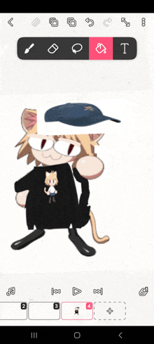 a drawing of a cat wearing a black shirt and a hat