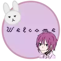 a drawing of a girl and a rabbit with the words welcome written on it