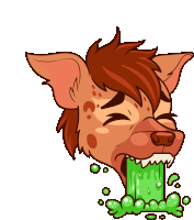 a cartoon drawing of a hyena with a green liquid coming out of its mouth