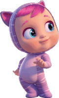 a cartoon baby wearing a purple cat costume