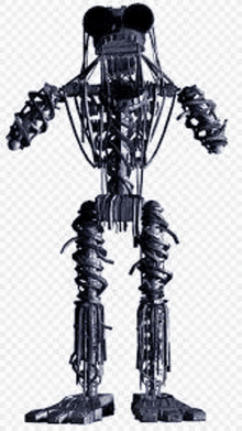 a skeleton of a robot with a mickey mouse head on a transparent background .