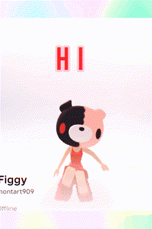a cartoon character says hi with a pink and black bear