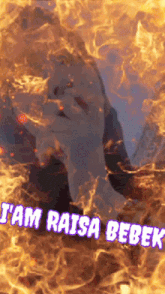 a picture of a person with flames behind them that says ' i am  raisa beber '