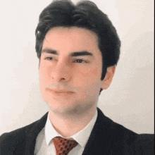 a man is wearing a suit and tie and looking at the camera