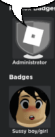 a picture of a girl with a speech bubble saying administrator badges and sassy boy / girl