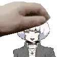 a pixel art of a person putting their hand on a person 's head .