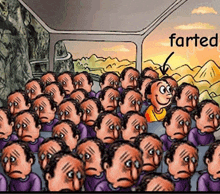 a cartoon drawing of a crowd of people with the word farted at the top