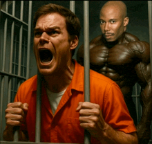 a man in a jail cell with his mouth open