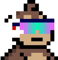 a pixel art of a person wearing sunglasses and a russian flag .