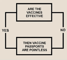 a diagram shows that vaccines are effective and then vaccine passports are pointless