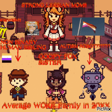a picture of a video game with the words strong lesbian mom on it
