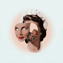 a painting of a woman with a pearl necklace and a man screaming in the background