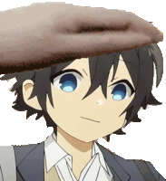 a boy with a hat on his head is looking at the camera