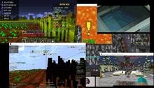 a collage of screenshots of a video game including one titled skyblock