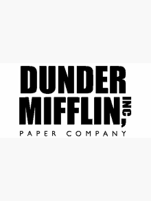 the logo for dunder mifflin paper company is black and white