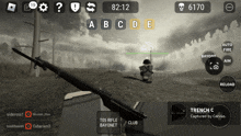 a black and white screenshot of a video game with the time of 82:12