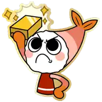 a cartoon character with an angry face is holding a gold bar above his head