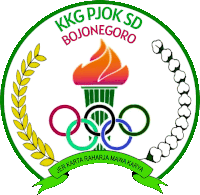 a logo for kkg pjok sd bojonegoro has a torch and olympic rings