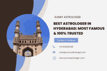 an advertisement for sunny astrologer in hyderabad with a picture of a castle