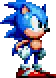 a pixel art of a sonic the hedgehog standing on a red platform .