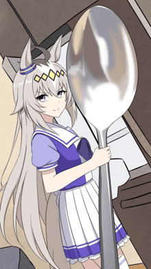 a drawing of a girl holding a very large spoon
